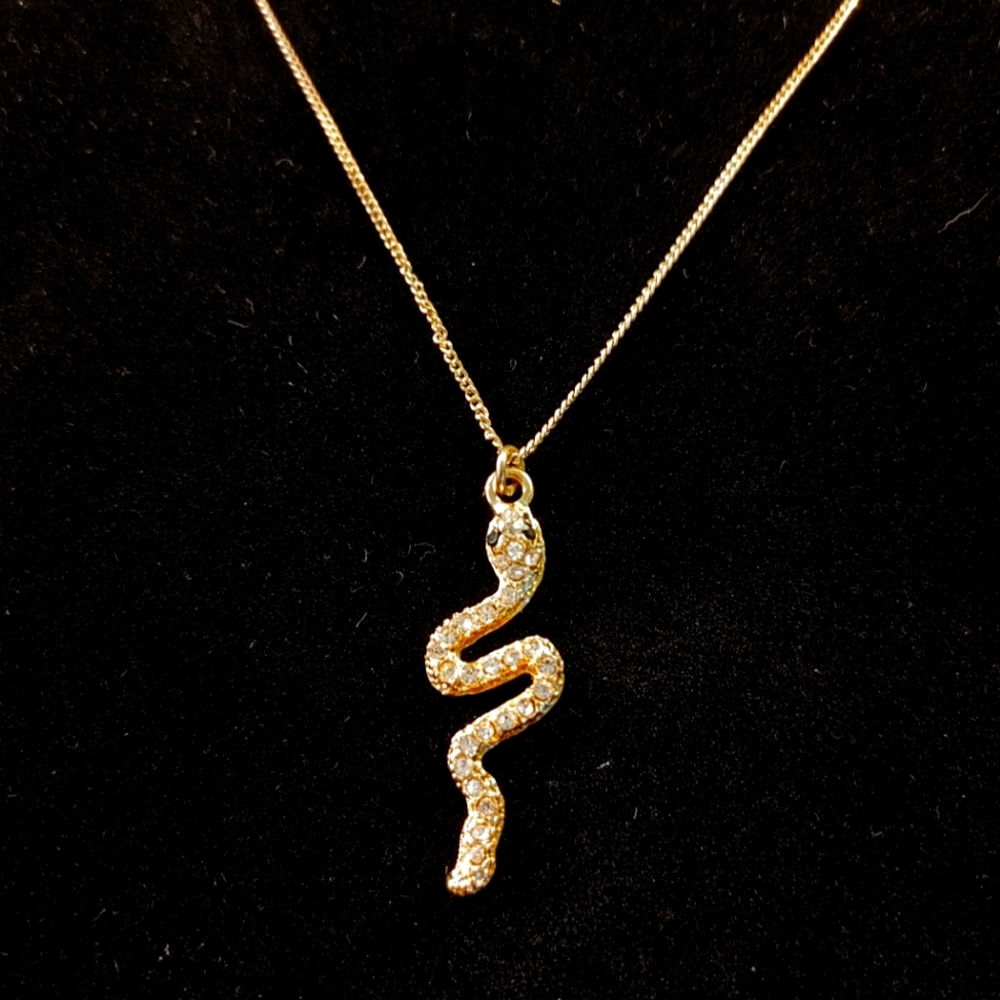 Bling Snake Pendant with chain goldtone